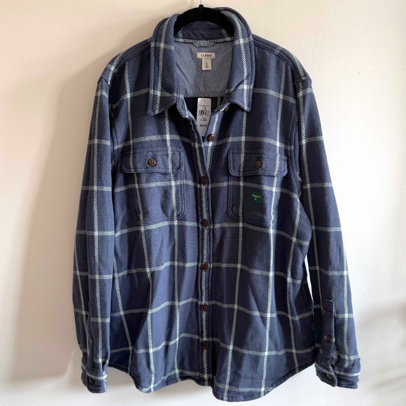 NWT LL Bean 1912 Overshirt Women’s XL Sterling Blue Plaid Twill Cabincore Layer - Picture 2 of 9
